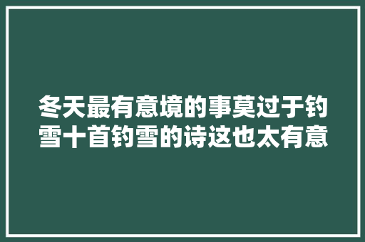 冬天最有意境的事莫过于钓雪十首钓雪的诗这也太有意境了