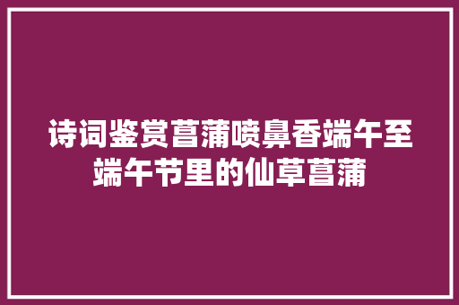 诗词鉴赏菖蒲喷鼻香端午至端午节里的仙草菖蒲