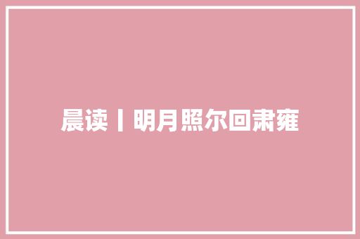 晨读丨明月照尔回肃雍