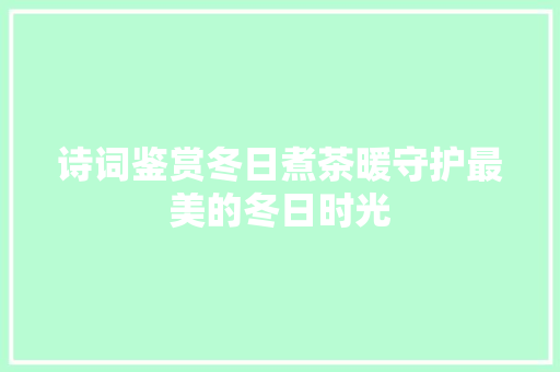诗词鉴赏冬日煮茶暖守护最美的冬日时光