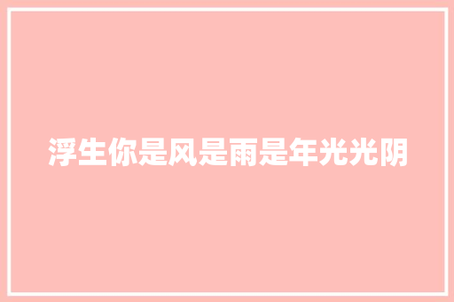 浮生你是风是雨是年光光阴