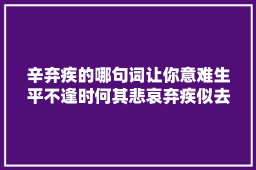 辛弃疾的哪句词让你意难生平不逢时何其悲哀弃疾似去病
