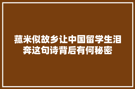 菰米似故乡让中国留学生泪奔这句诗背后有何秘密