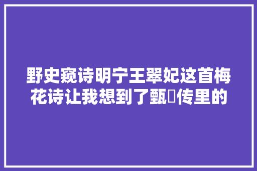 野史窥诗明宁王翠妃这首梅花诗让我想到了甄嬛传里的淳儿