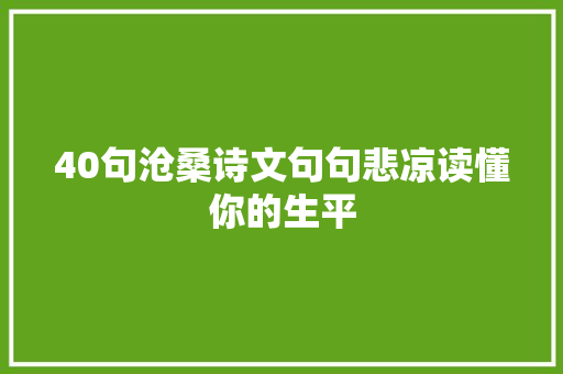 40句沧桑诗文句句悲凉读懂你的生平