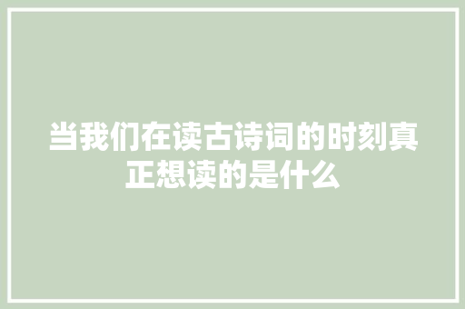 当我们在读古诗词的时刻真正想读的是什么