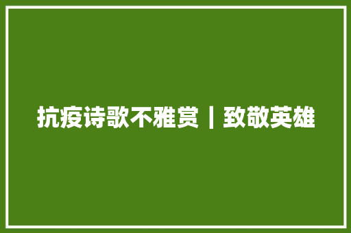 抗疫诗歌不雅赏｜致敬英雄