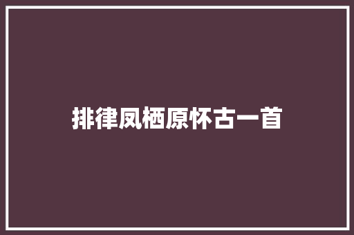 排律凤栖原怀古一首