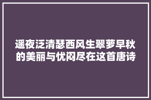 遥夜泛清瑟西风生翠萝早秋的美丽与忧闷尽在这首唐诗中