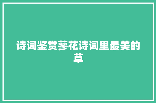 诗词鉴赏蓼花诗词里最美的草