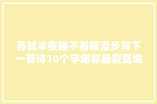 苏轼半夜睡不着瞎漫步写下一首诗10个字堪称最寂寞境界