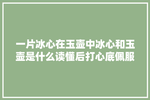一片冰心在玉壶中冰心和玉壶是什么读懂后打心底佩服王昌龄