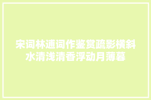 宋词林逋词作鉴赏疏影横斜水清浅清香浮动月薄暮
