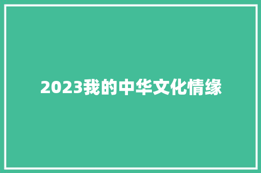 2023我的中华文化情缘