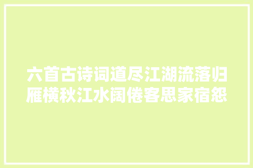 六首古诗词道尽江湖流落归雁横秋江水阔倦客思家宿怨长