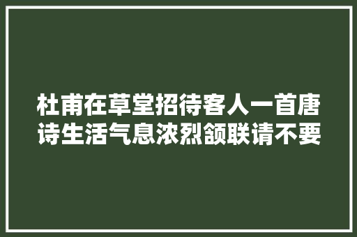 杜甫在草堂招待客人一首唐诗生活气息浓烈颔联请不要胡思乱想