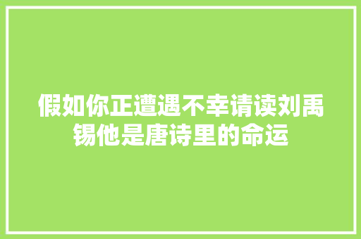 假如你正遭遇不幸请读刘禹锡他是唐诗里的命运