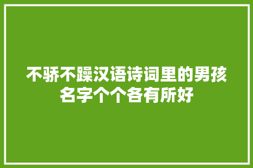 不骄不躁汉语诗词里的男孩名字个个各有所好