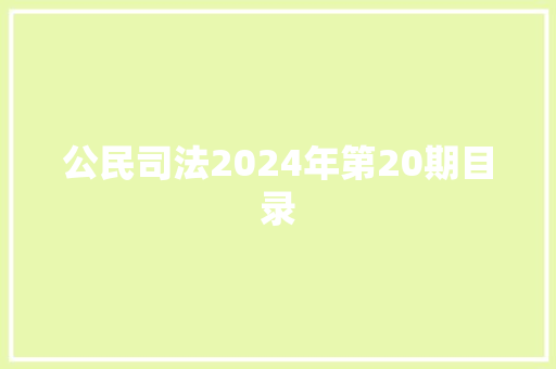 公民司法2024年第20期目录