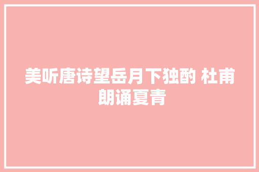 美听唐诗望岳月下独酌 杜甫 朗诵夏青