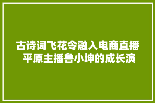古诗词飞花令融入电商直播 平原主播鲁小坤的成长演化之旅