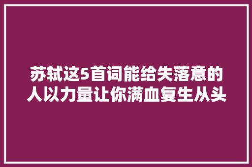 苏轼这5首词能给失落意的人以力量让你满血复生从头再来