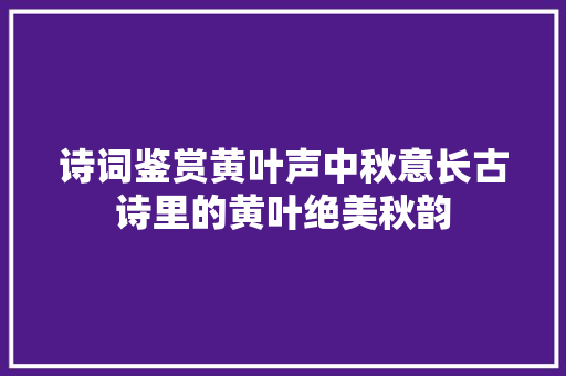 诗词鉴赏黄叶声中秋意长古诗里的黄叶绝美秋韵
