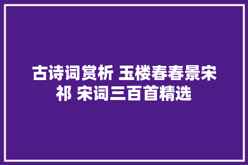 古诗词赏析 玉楼春春景宋祁 宋词三百首精选
