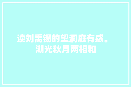 读刘禹锡的望洞庭有感。 湖光秋月两相和