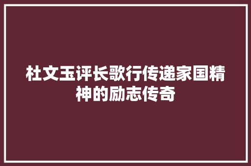 杜文玉评长歌行传递家国精神的励志传奇