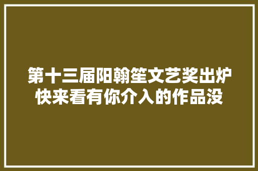 第十三届阳翰笙文艺奖出炉快来看有你介入的作品没