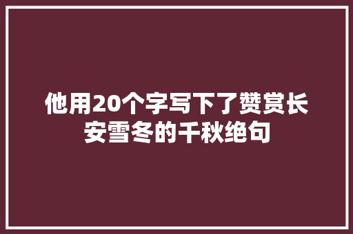 他用20个字写下了赞赏长安雪冬的千秋绝句