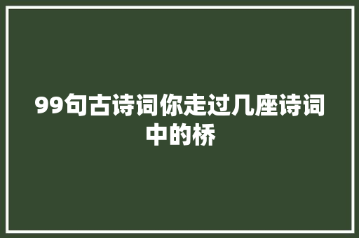 99句古诗词你走过几座诗词中的桥
