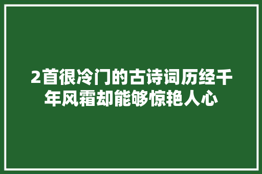 2首很冷门的古诗词历经千年风霜却能够惊艳人心