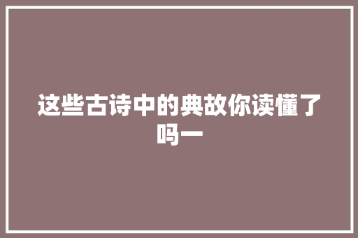 这些古诗中的典故你读懂了吗一