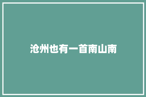 沧州也有一首南山南