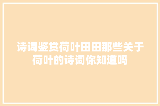 诗词鉴赏荷叶田田那些关于荷叶的诗词你知道吗