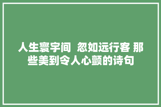 人生寰宇间  忽如远行客 那些美到令人心颤的诗句
