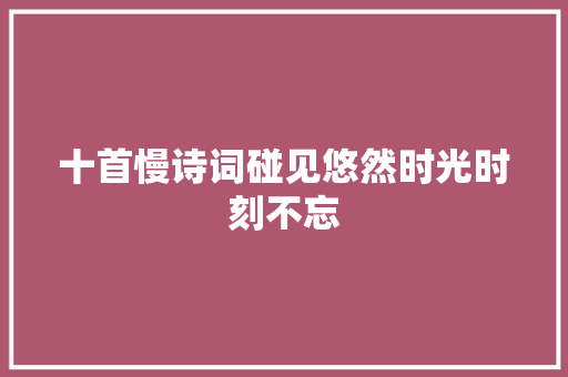 十首慢诗词碰见悠然时光时刻不忘