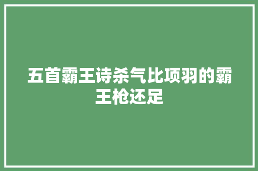 五首霸王诗杀气比项羽的霸王枪还足