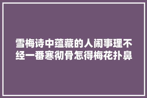 雪梅诗中蕴藏的人闹事理不经一番寒彻骨怎得梅花扑鼻喷鼻香