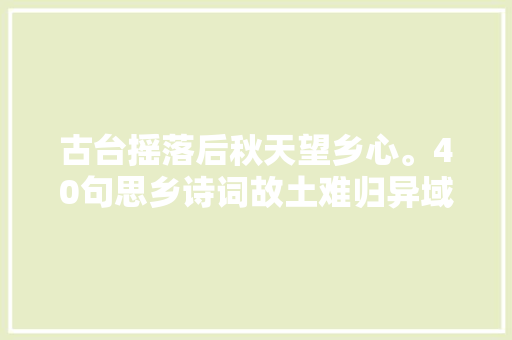 古台摇落后秋天望乡心。40句思乡诗词故土难归异域难融的伤痛