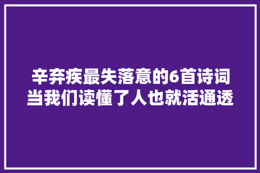 辛弃疾最失落意的6首诗词当我们读懂了人也就活通透了