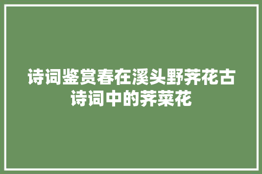 诗词鉴赏春在溪头野荠花古诗词中的荠菜花