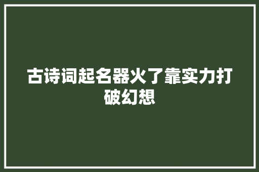 古诗词起名器火了靠实力打破幻想