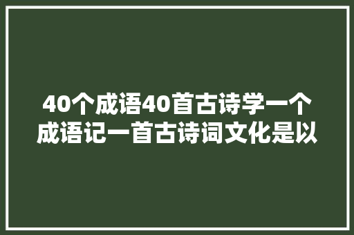 40个成语40首古诗学一个成语记一首古诗词文化是以而传承