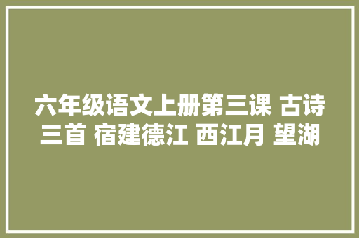 六年级语文上册第三课 古诗三首 宿建德江 西江月 望湖楼醉书