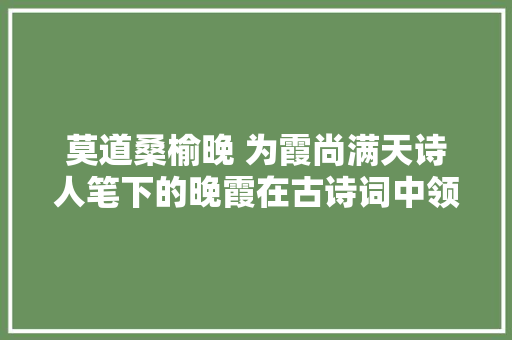 莫道桑榆晚 为霞尚满天诗人笔下的晚霞在古诗词中领略自然美景