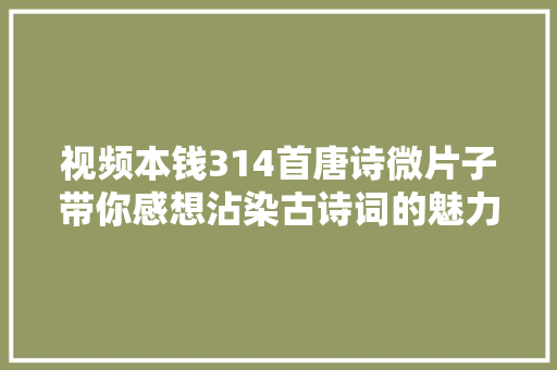 视频本钱314首唐诗微片子带你感想沾染古诗词的魅力