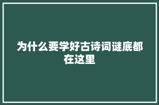 为什么要学好古诗词谜底都在这里